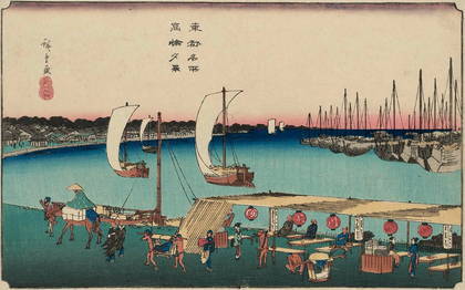 Андо Хиросигэ. Наблюдение за луной в Таканаве в двадцать шестую ночь. (1840-1842)